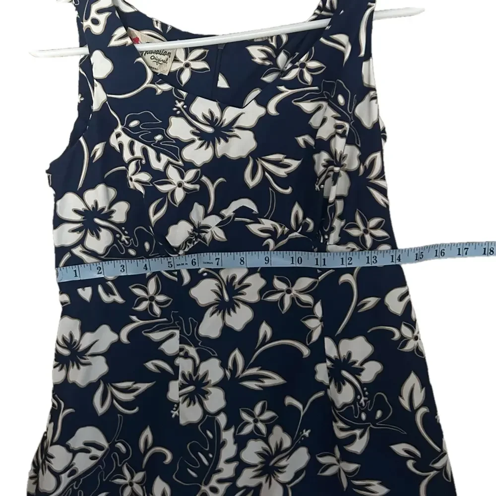 Hilo Hattie Floral Sleeveless Dress in Navy and White 100% cotton